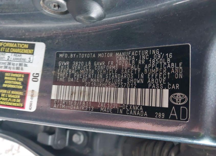 Photo 9 of 2017 Toyota Corolla LE (VIN 2T1BURHE5HC757012)