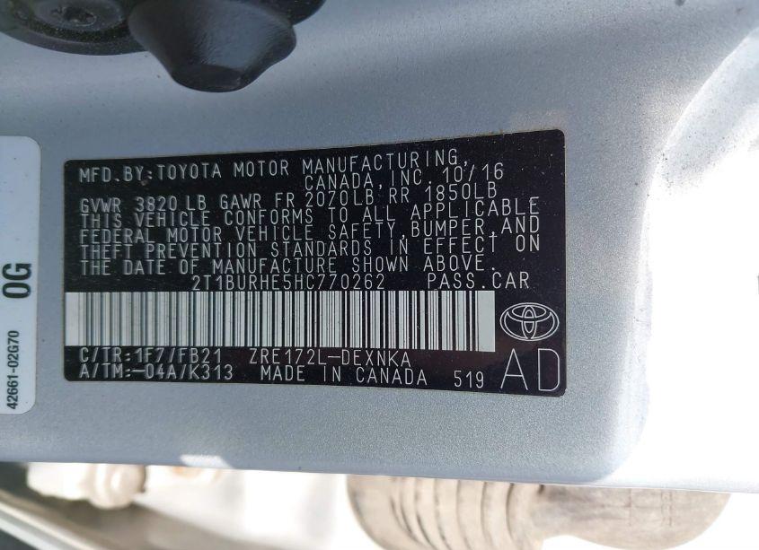 Photo 9 of 2017 Toyota Corolla LE (VIN 2T1BURHE5HC770262)