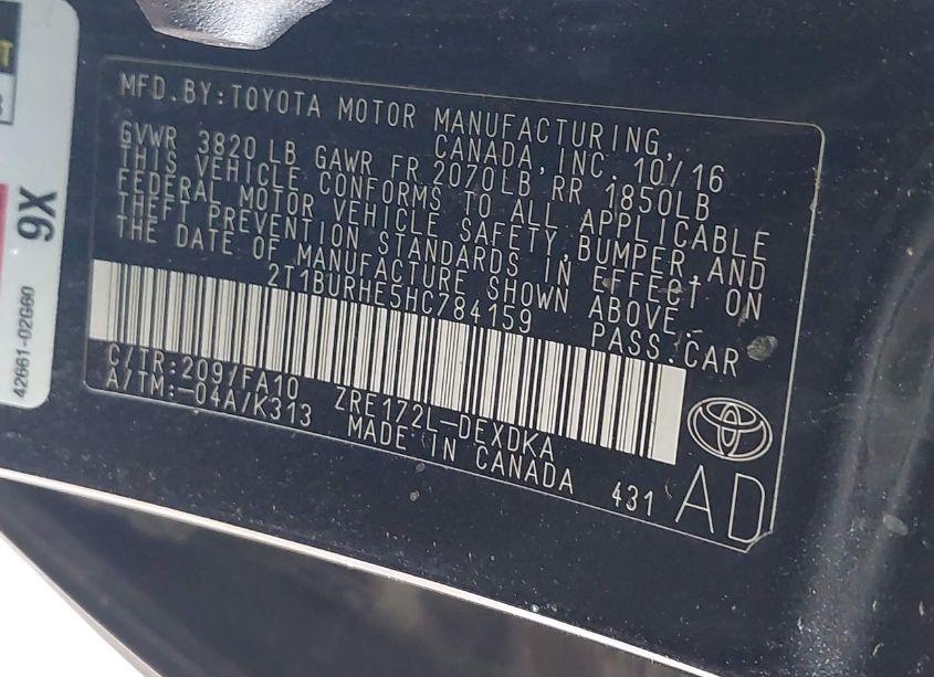 Photo 9 of 2017 Toyota Corolla L (VIN 2T1BURHE5HC784159)