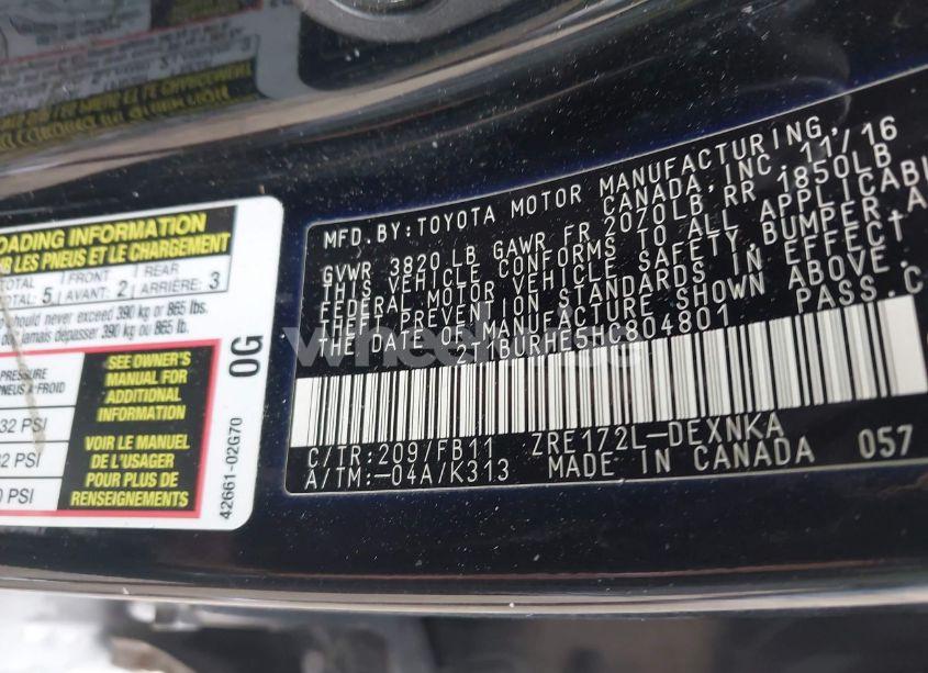 Photo 9 of 2017 Toyota Corolla LE (VIN 2T1BURHE5HC804801)