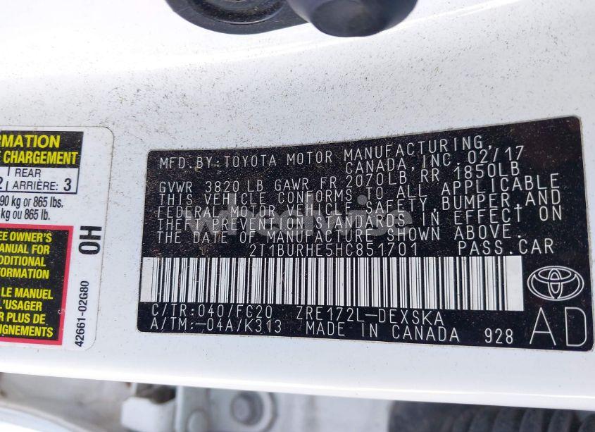 Photo 9 of 2017 Toyota Corolla SE (VIN 2T1BURHE5HC851701)