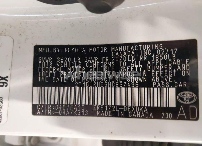 Photo 9 of 2017 Toyota Corolla L (VIN 2T1BURHE5HC857496)