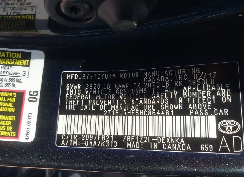 Photo 9 of 2017 Toyota Corolla LE (VIN 2T1BURHE5HC864481)