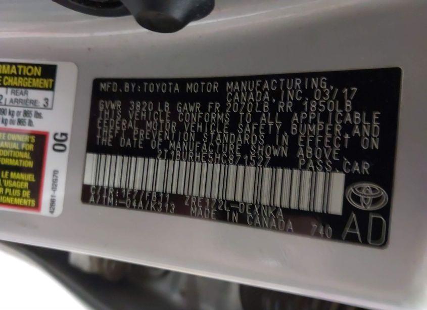 Photo 9 of 2017 Toyota Corolla LE (VIN 2T1BURHE5HC871527)