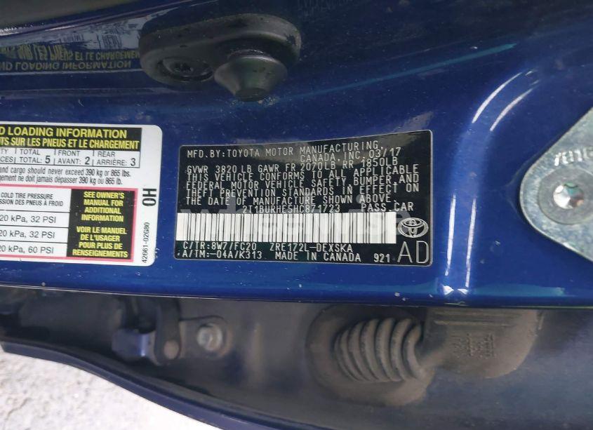 Photo 9 of 2017 Toyota Corolla SE (VIN 2T1BURHE5HC871723)