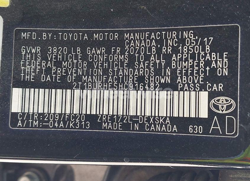 Photo 9 of 2017 Toyota Corolla SE (VIN 2T1BURHE5HC916482)