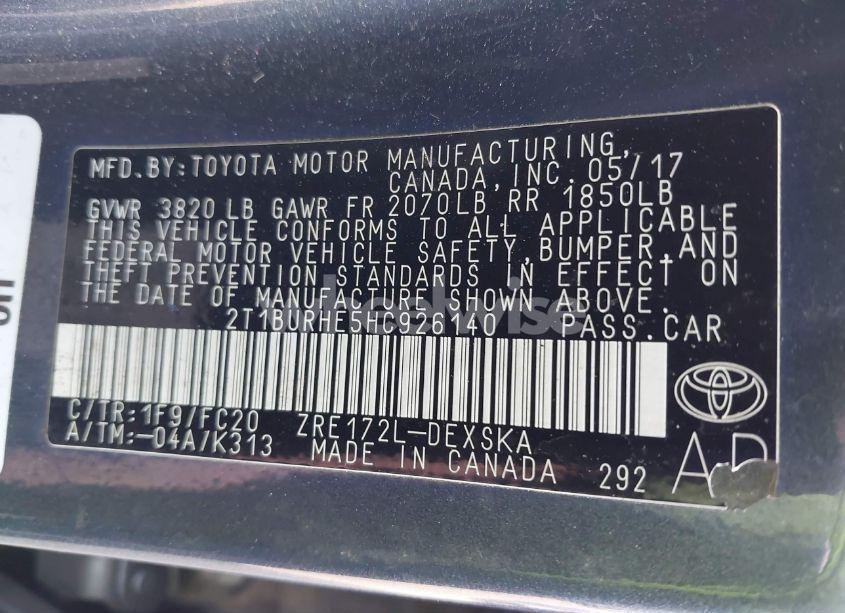 Photo 9 of 2017 Toyota Corolla SE (VIN 2T1BURHE5HC926140)