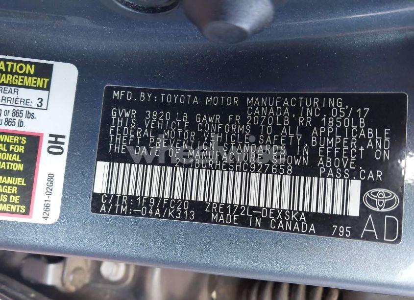 Photo 9 of 2017 Toyota Corolla SE (VIN 2T1BURHE5HC927658)