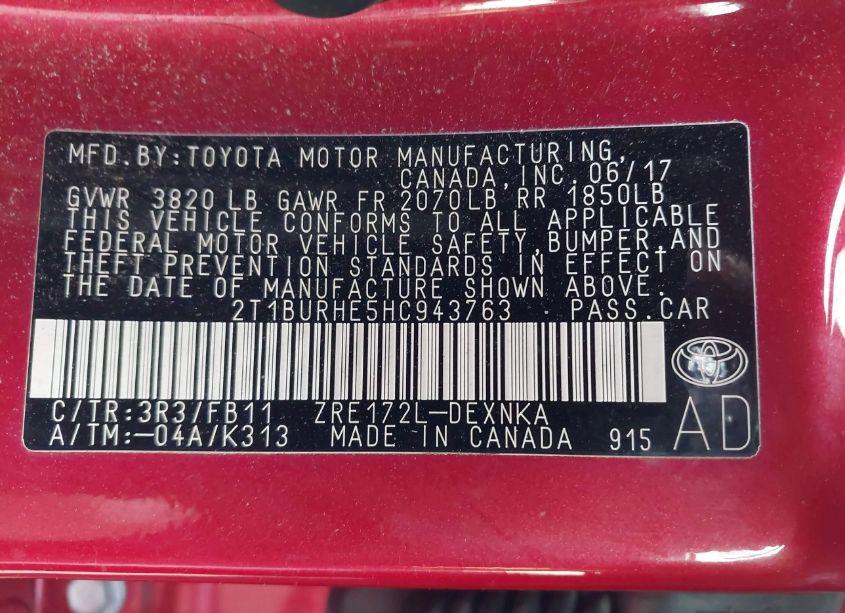 Photo 9 of 2017 Toyota Corolla LE (VIN 2T1BURHE5HC943763)