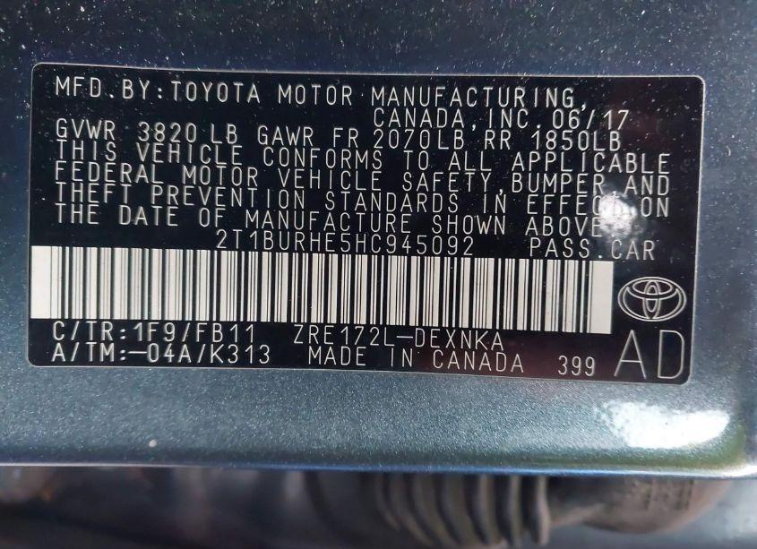 Photo 9 of 2017 Toyota Corolla LE (VIN 2T1BURHE5HC945092)