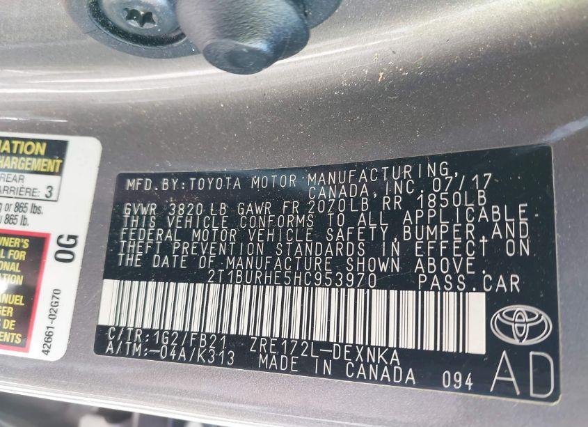 Photo 9 of 2017 Toyota Corolla LE (VIN 2T1BURHE5HC953970)