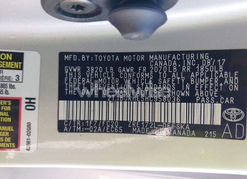 Photo 9 of 2017 Toyota Corolla SE (VIN 2T1BURHE5HC958036)