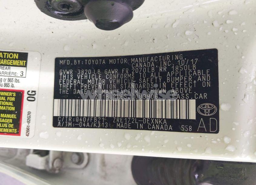 Photo 9 of 2018 Toyota Corolla LE (VIN 2T1BURHE5JC003906)