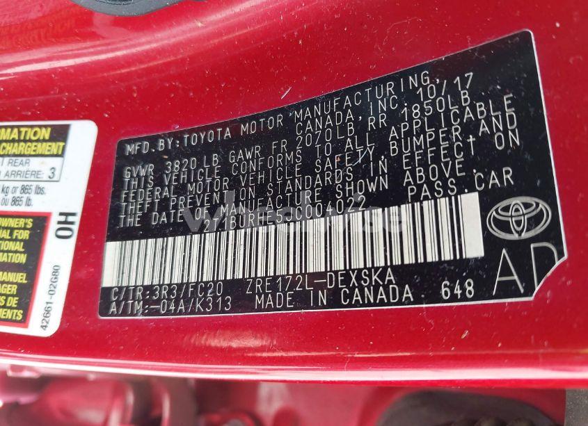 Photo 9 of 2018 Toyota Corolla SE (VIN 2T1BURHE5JC004022)