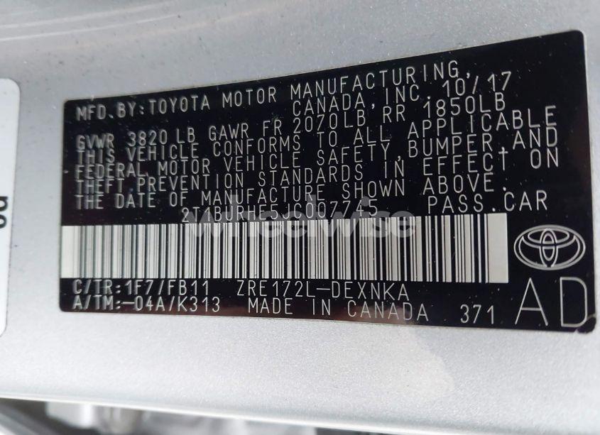 Photo 9 of 2018 Toyota Corolla LE (VIN 2T1BURHE5JC007745)