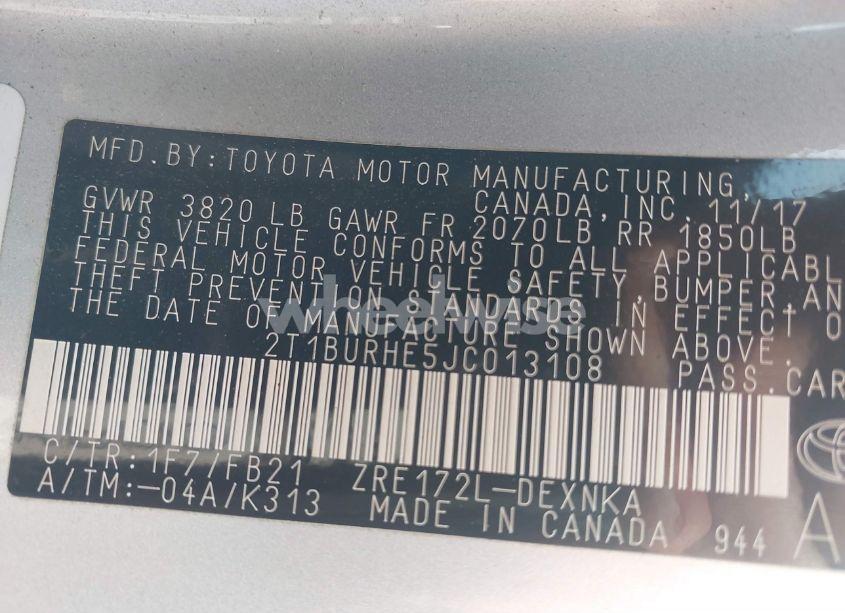 Photo 9 of 2018 Toyota Corolla LE (VIN 2T1BURHE5JC013108)