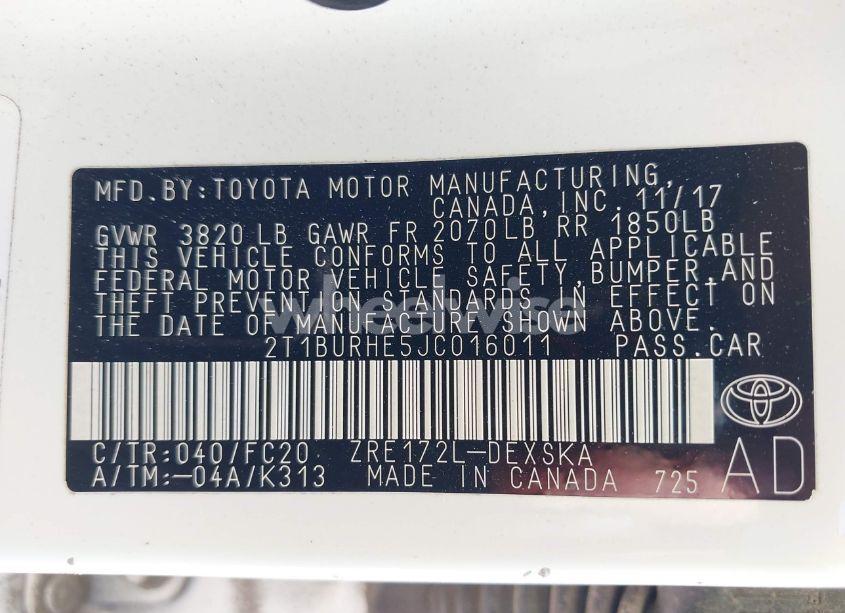 Photo 9 of 2018 Toyota Corolla SE (VIN 2T1BURHE5JC016011)