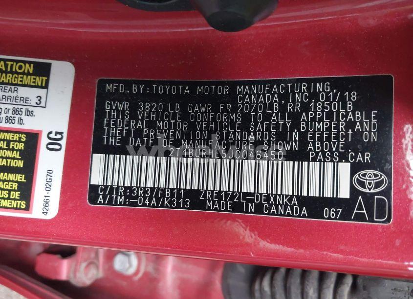 Photo 9 of 2018 Toyota Corolla LE (VIN 2T1BURHE5JC046450)