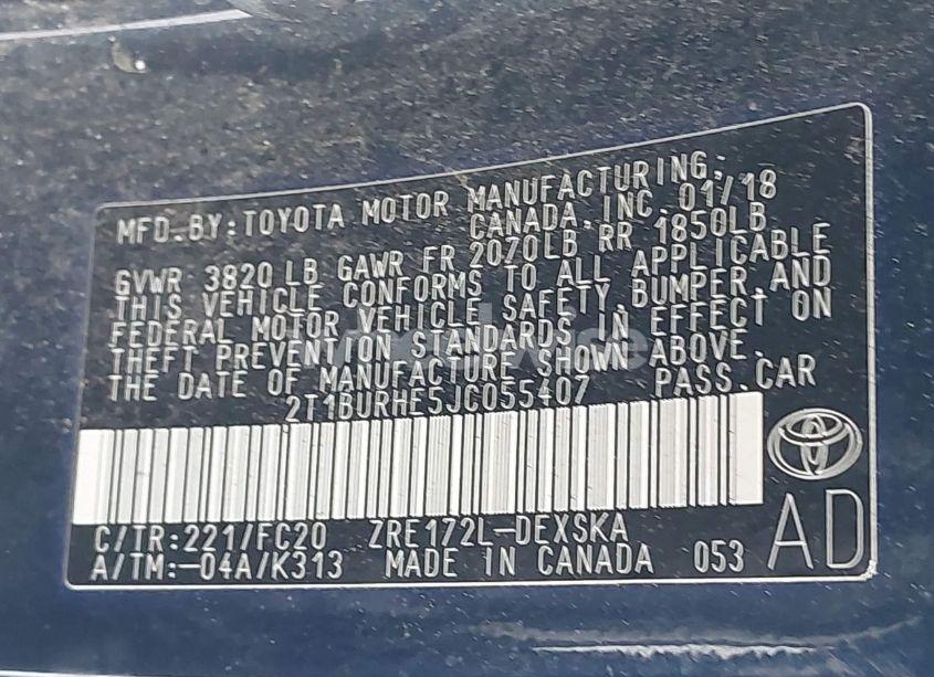 Photo 9 of 2018 Toyota Corolla L/LE/XLE/SE/XSE (VIN 2T1BURHE5JC055407)