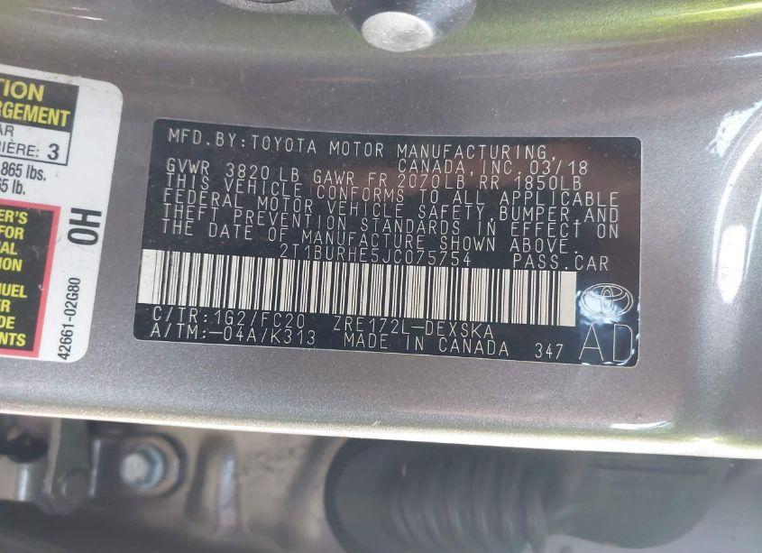 Photo 9 of 2018 Toyota Corolla L/LE/XLE/SE/XSE (VIN 2T1BURHE5JC075754)