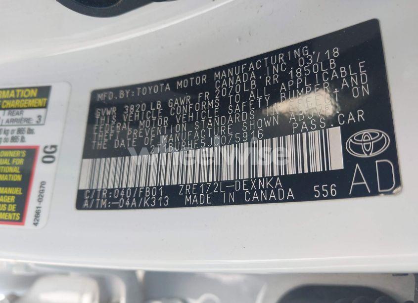 Photo 9 of 2018 Toyota Corolla LE (VIN 2T1BURHE5JC075916)