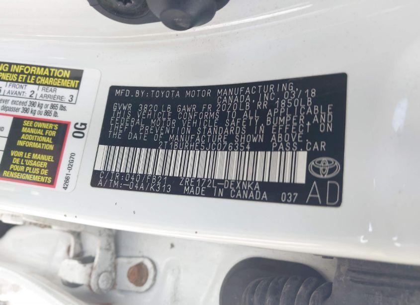 Photo 9 of 2018 Toyota Corolla LE (VIN 2T1BURHE5JC076354)