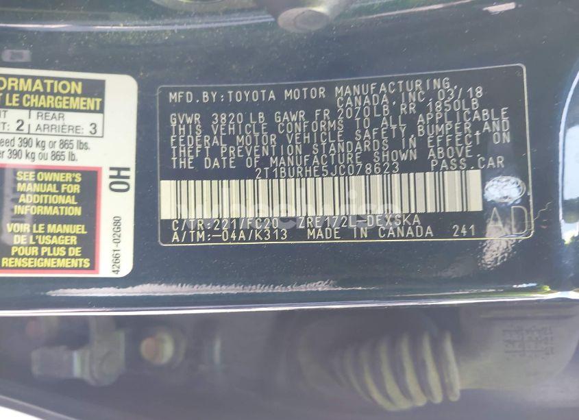 Photo 9 of 2018 Toyota Corolla SE (VIN 2T1BURHE5JC078623)