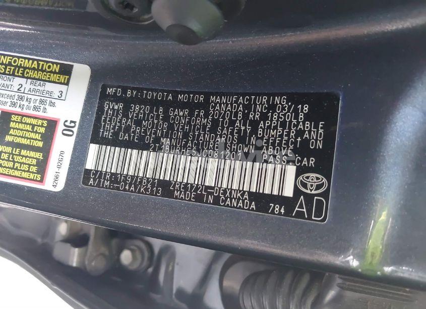 Photo 9 of 2018 Toyota Corolla LE (VIN 2T1BURHE5JC081201)