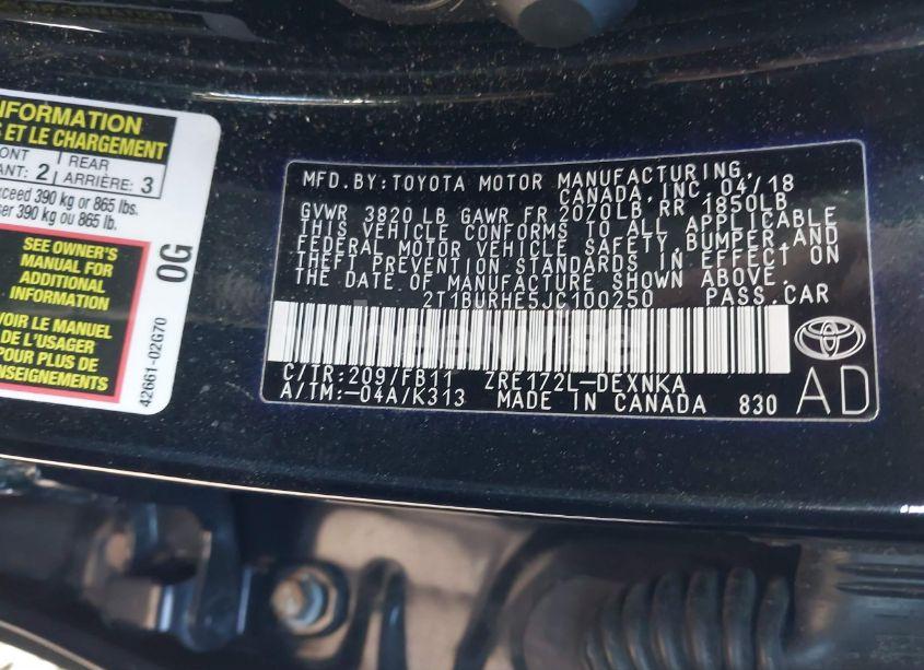 Photo 9 of 2018 Toyota Corolla L/LE/XLE/SE/XSE (VIN 2T1BURHE5JC100250)