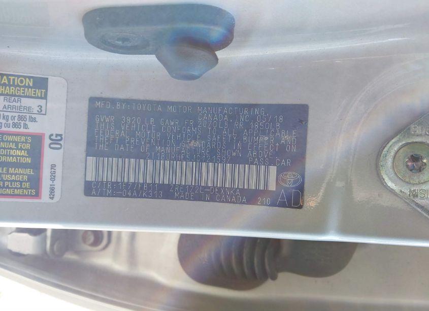 Photo 9 of 2018 Toyota Corolla LE (VIN 2T1BURHE5JC121597)