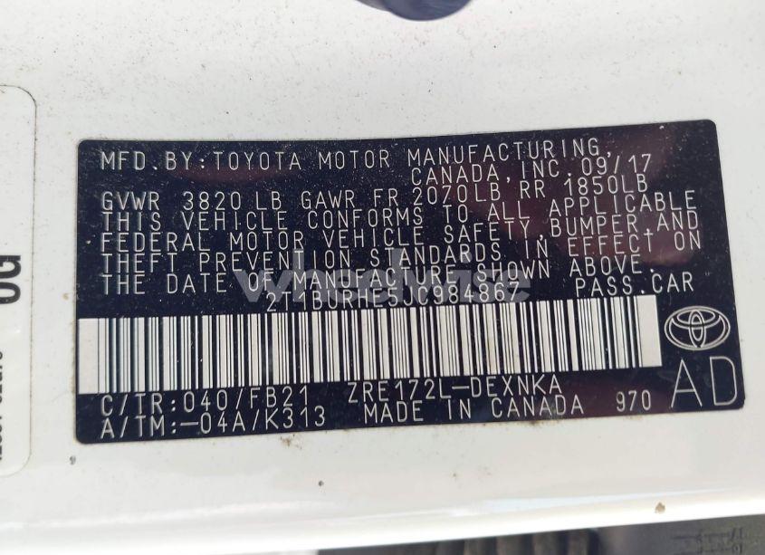 Photo 9 of 2018 Toyota Corolla LE (VIN 2T1BURHE5JC984867)