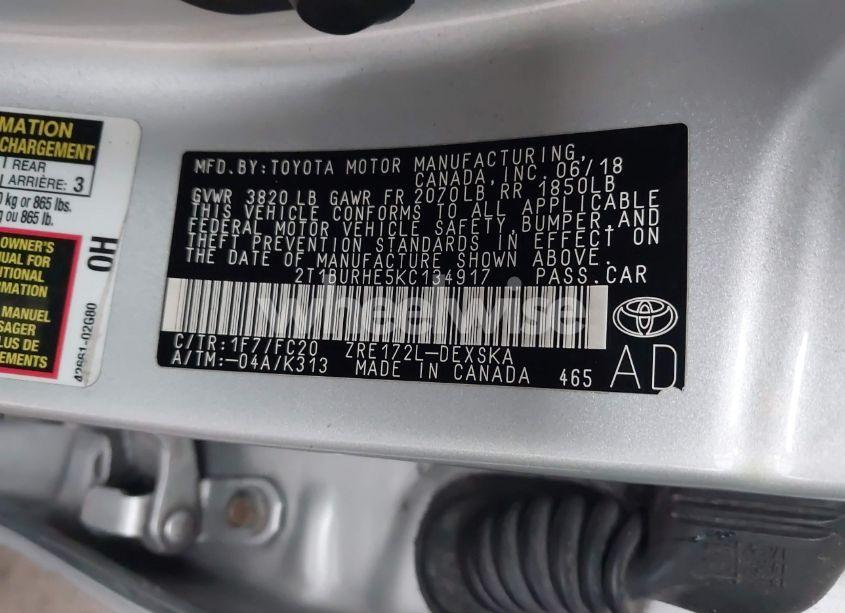 Photo 9 of 2019 Toyota Corolla SE (VIN 2T1BURHE5KC134917)