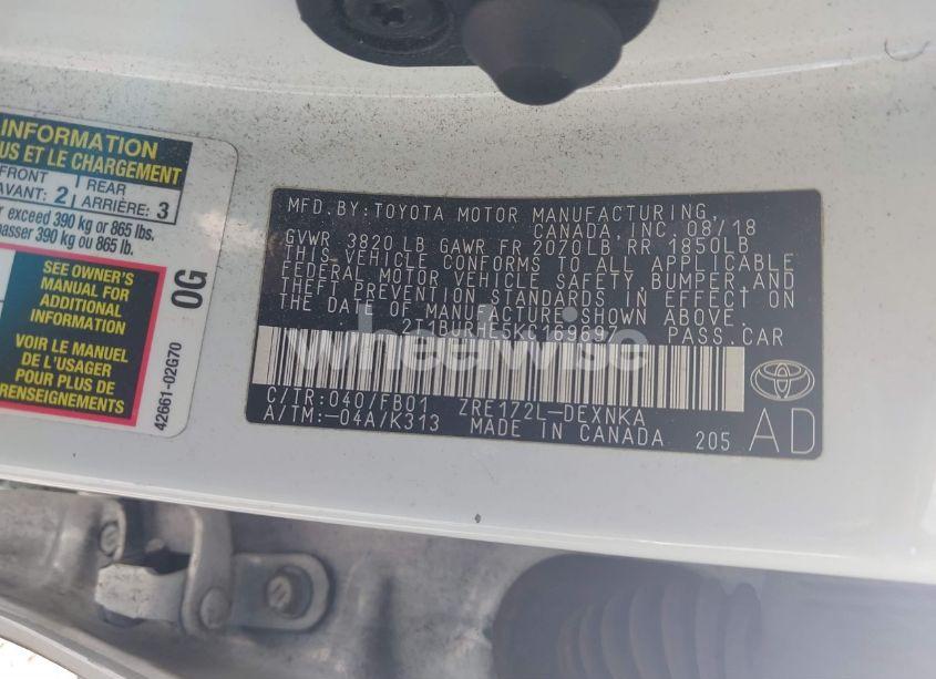 Photo 9 of 2019 Toyota Corolla LE (VIN 2T1BURHE5KC169697)