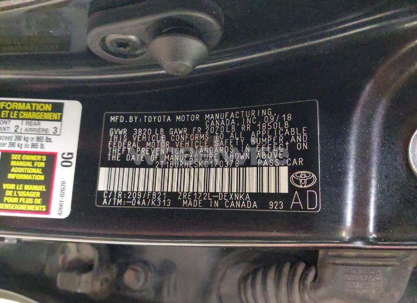 Photo 9 of 2019 Toyota Corolla LE (VIN 2T1BURHE5KC170378)