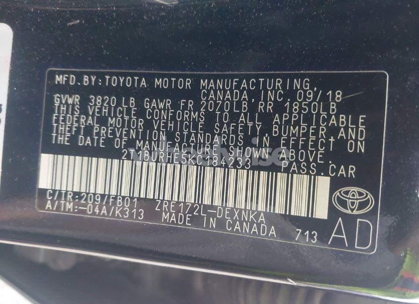 Photo 9 of 2019 Toyota Corolla LE (VIN 2T1BURHE5KC184233)