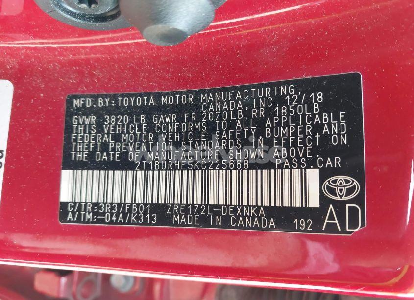 Photo 9 of 2019 Toyota Corolla LE (VIN 2T1BURHE5KC225668)