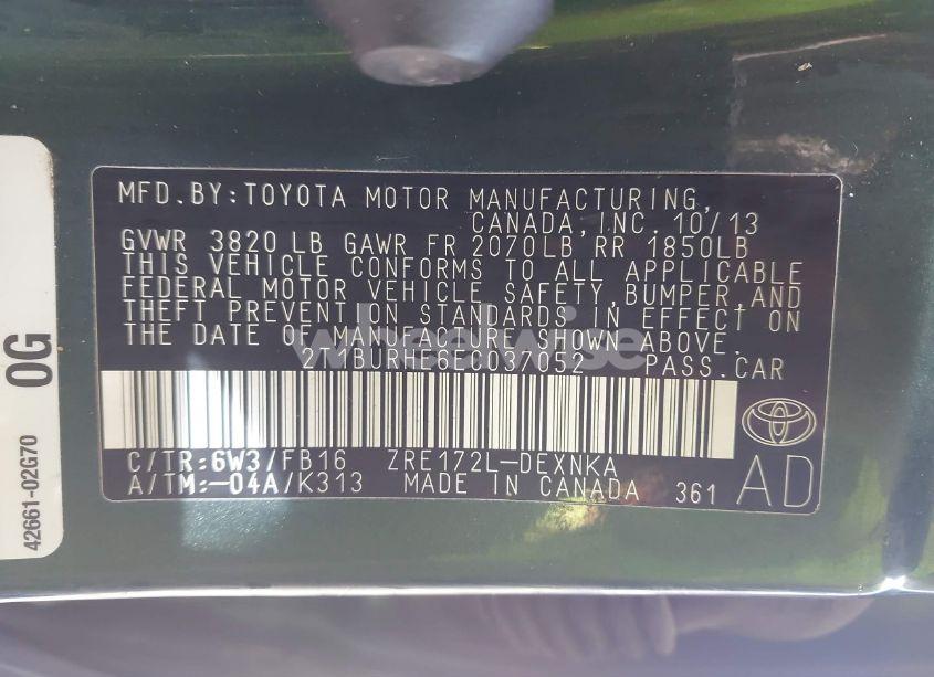 Photo 9 of 2014 Toyota Corolla LE PLUS (VIN 2T1BURHE6EC037052)