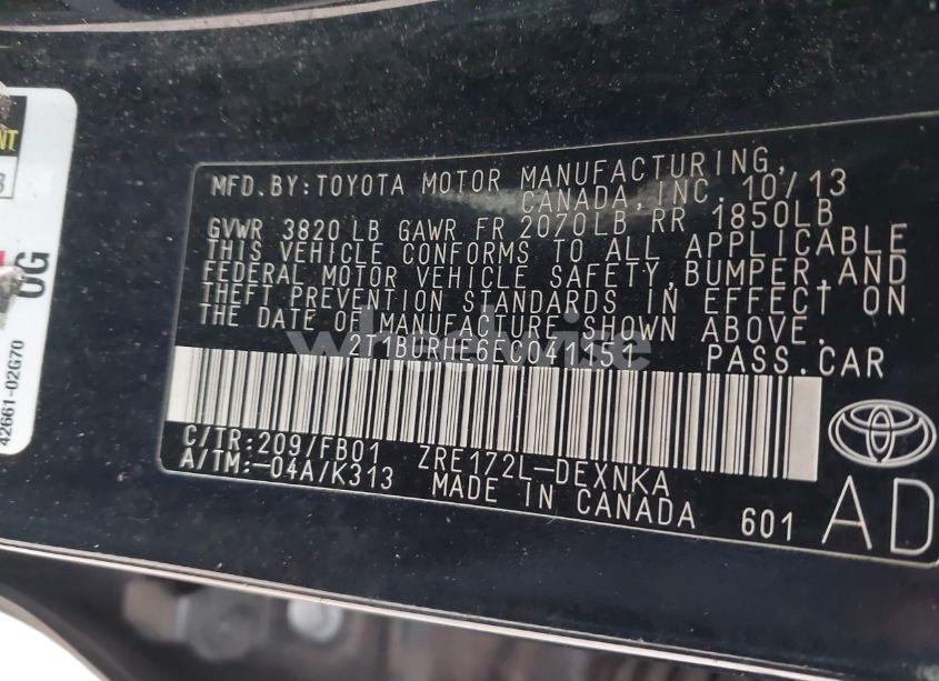 Photo 9 of 2014 Toyota Corolla LE (VIN 2T1BURHE6EC041151)