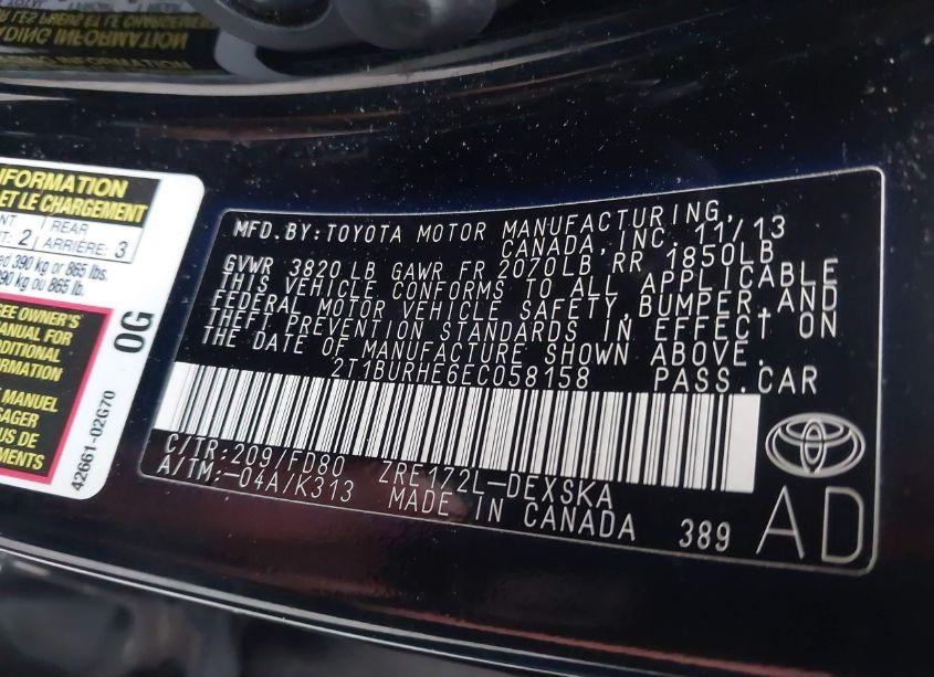 Photo 9 of 2014 Toyota Corolla S (VIN 2T1BURHE6EC058158)