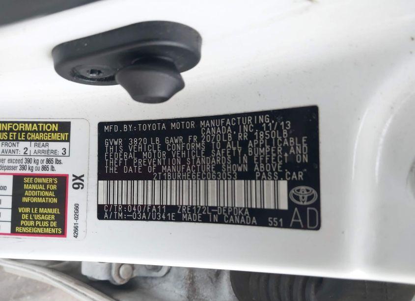 Photo 9 of 2014 Toyota Corolla L (VIN 2T1BURHE6EC063053)