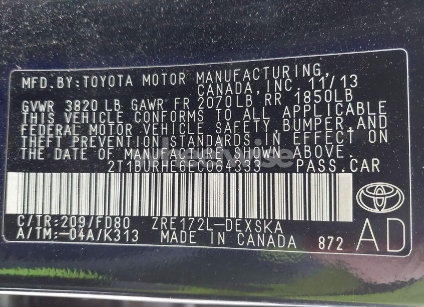 Photo 9 of 2014 Toyota Corolla L/LE/LE PLS/PRM/S/S PLS (VIN 2T1BURHE6EC064333)