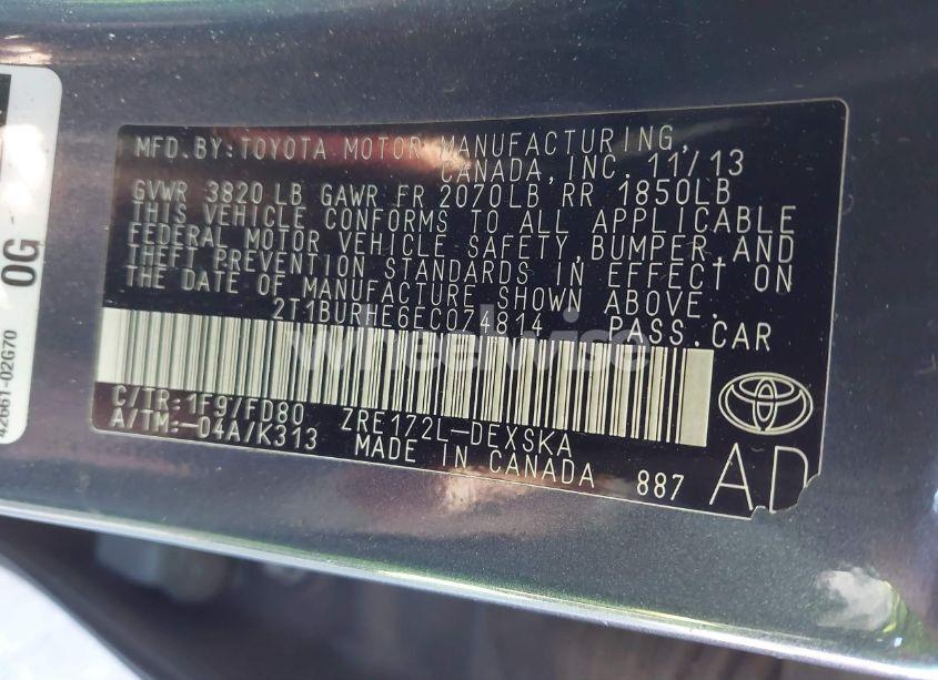 Photo 9 of 2014 Toyota Corolla S (VIN 2T1BURHE6EC074814)