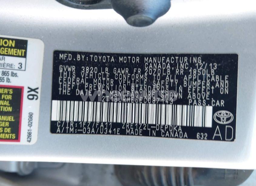 Photo 9 of 2014 Toyota Corolla L (VIN 2T1BURHE6EC087143)