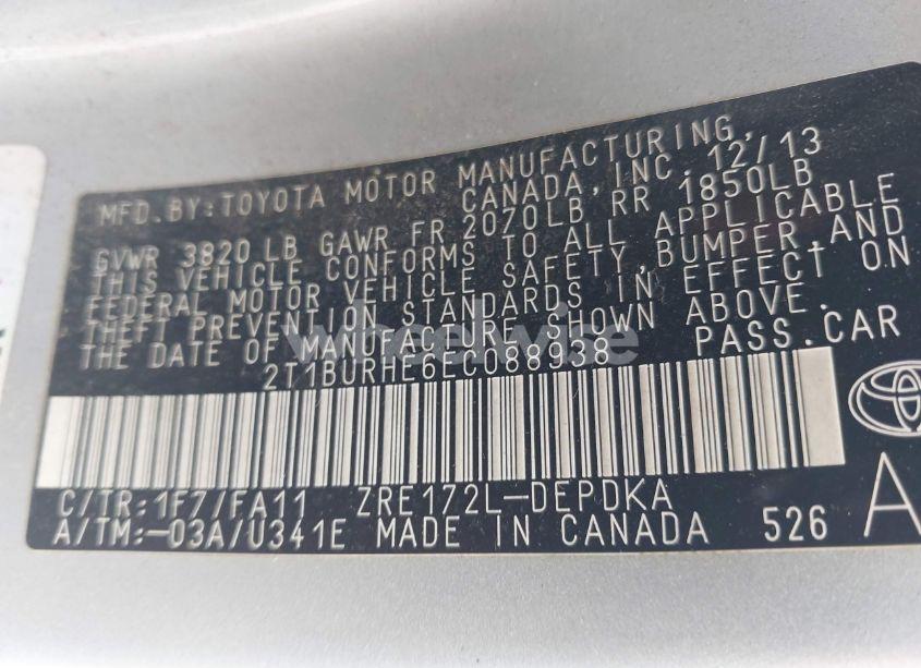 Photo 9 of 2014 Toyota Corolla L (VIN 2T1BURHE6EC088938)