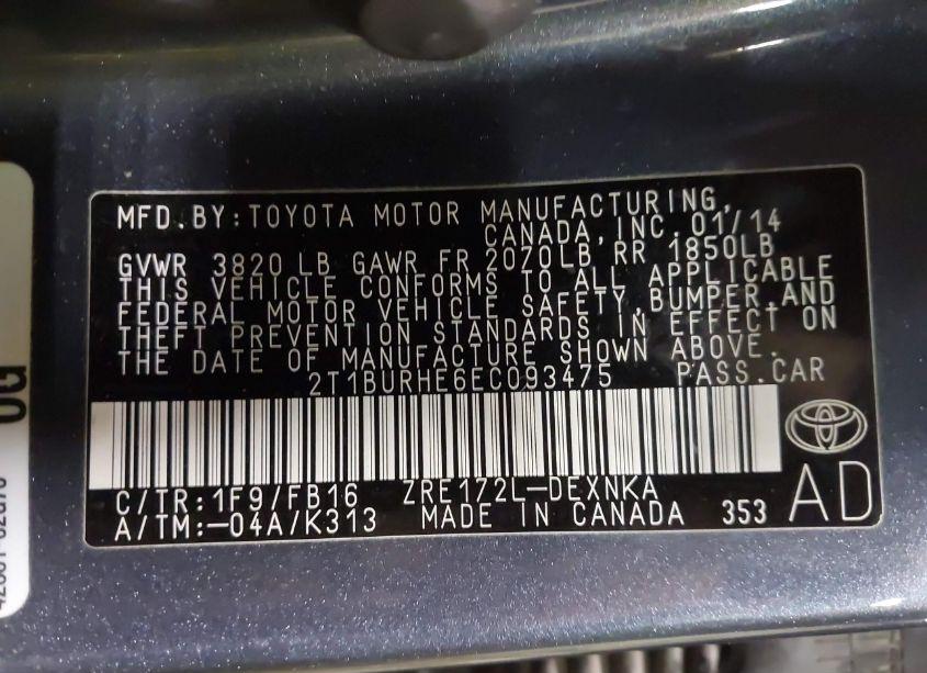 Photo 9 of 2014 Toyota Corolla LE (VIN 2T1BURHE6EC093475)