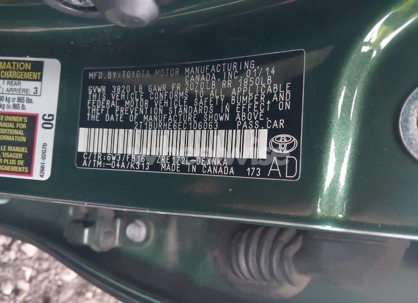 Photo 9 of 2014 Toyota Corolla LE (VIN 2T1BURHE6EC106063)