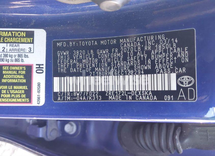 Photo 9 of 2014 Toyota Corolla S PLUS (VIN 2T1BURHE6EC122294)