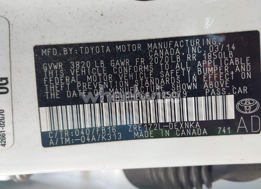 Photo 9 of 2014 Toyota Corolla LE (VIN 2T1BURHE6EC125079)