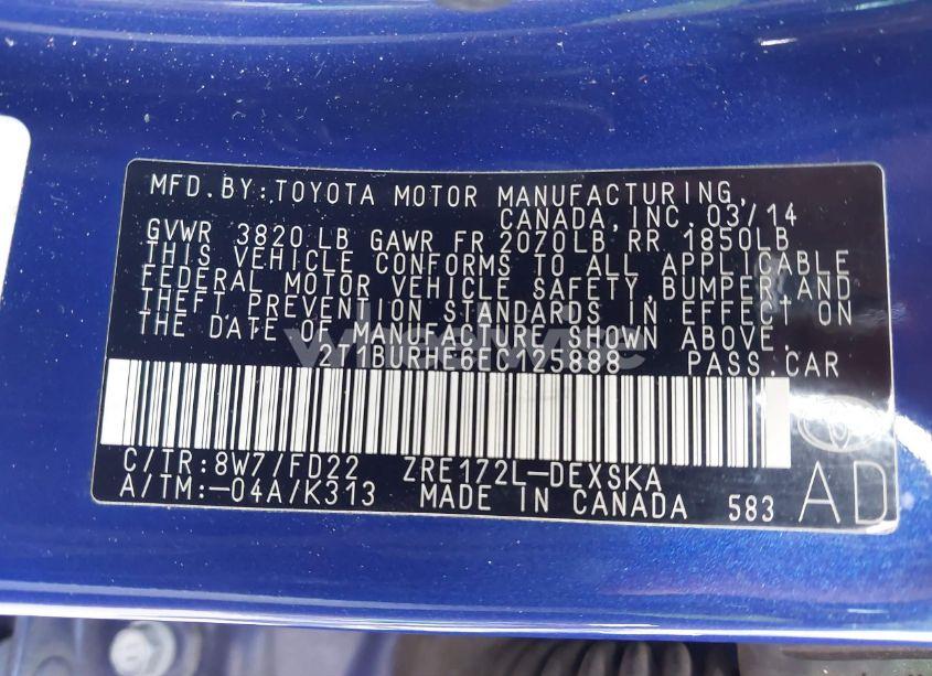 Photo 9 of 2014 Toyota Corolla S PLUS (VIN 2T1BURHE6EC125888)