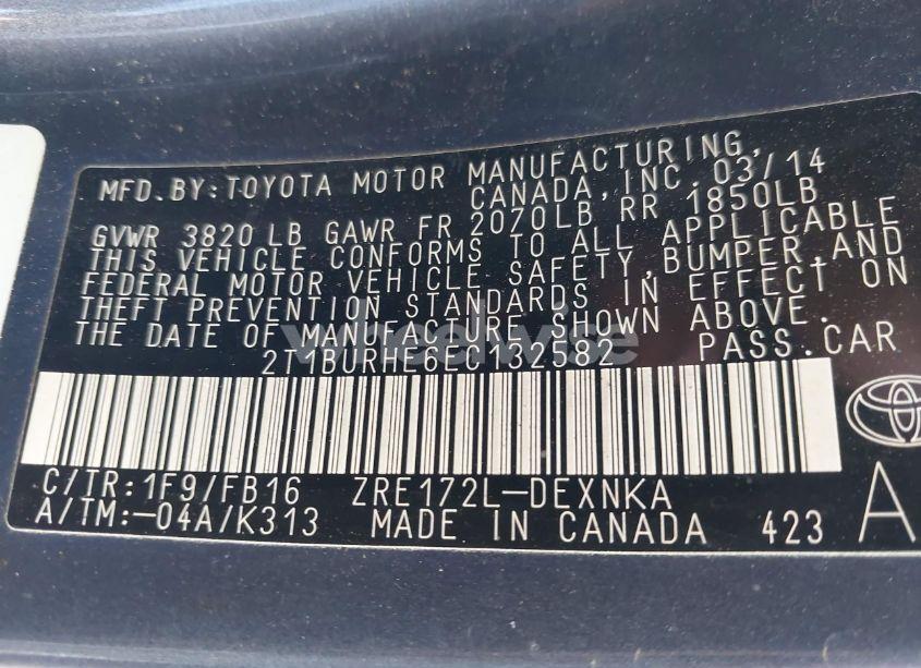 Photo 9 of 2014 Toyota Corolla LE (VIN 2T1BURHE6EC132582)